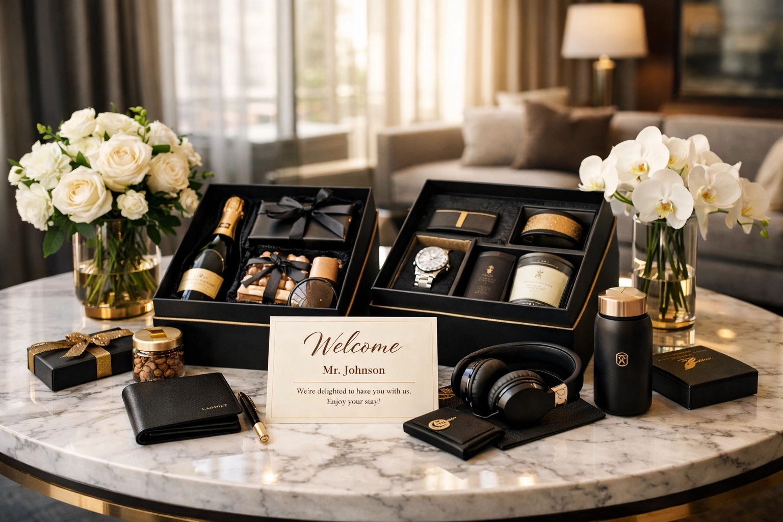 Luxury VIP welcome packages with personalized gifts for executive Super Bowl guests