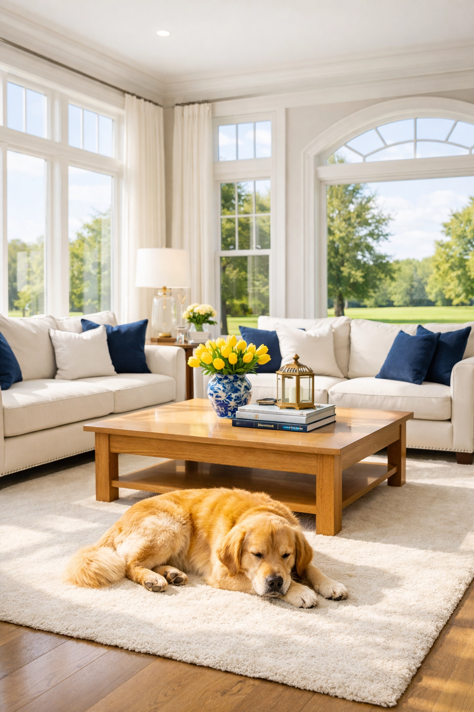 Andover luxury cleaning secrets: a bright living room using eco-friendly products safe for pets.