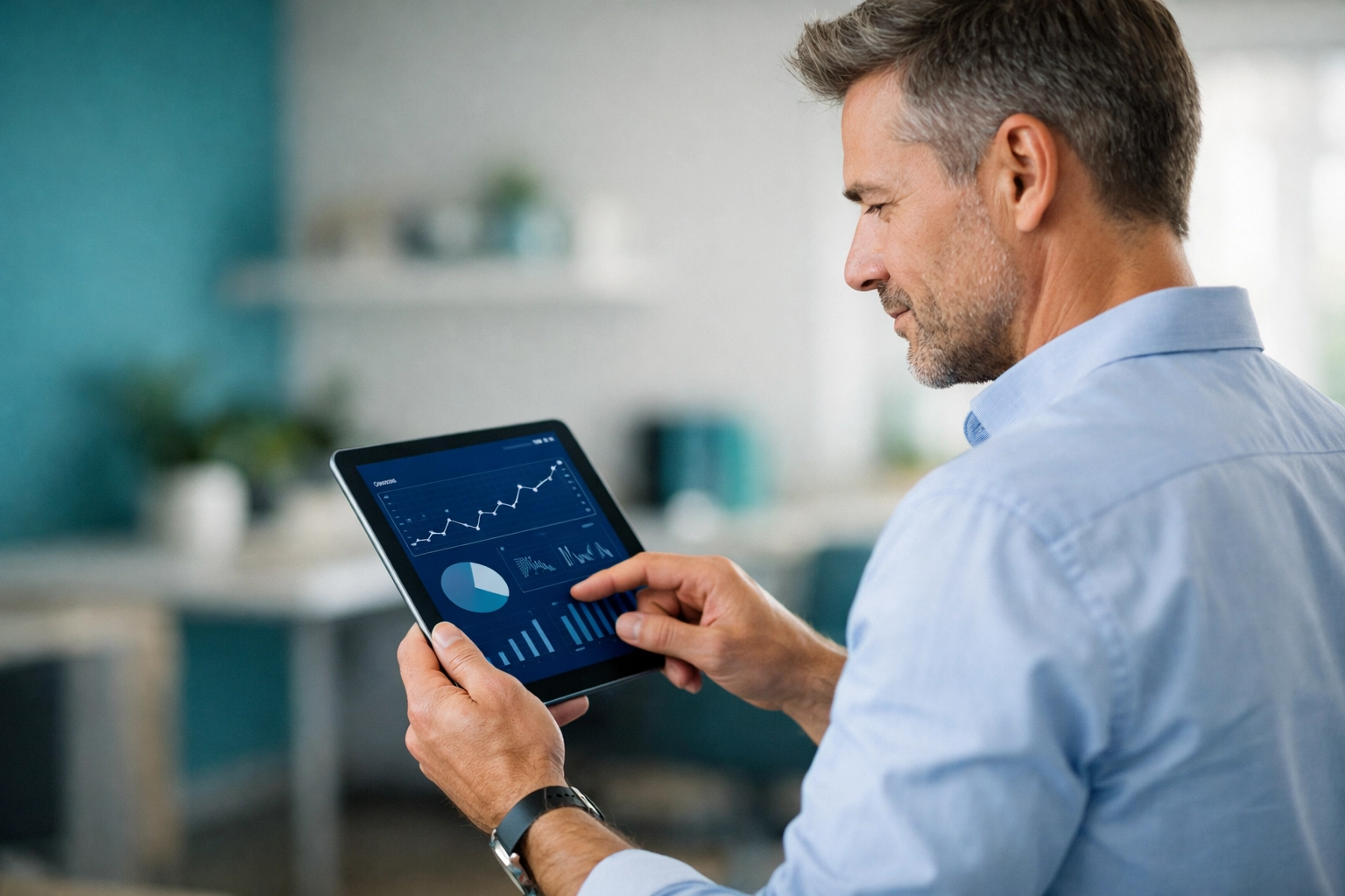 A business owner reviewing energy data to compare business gas prices and ensure accurate utility billing.