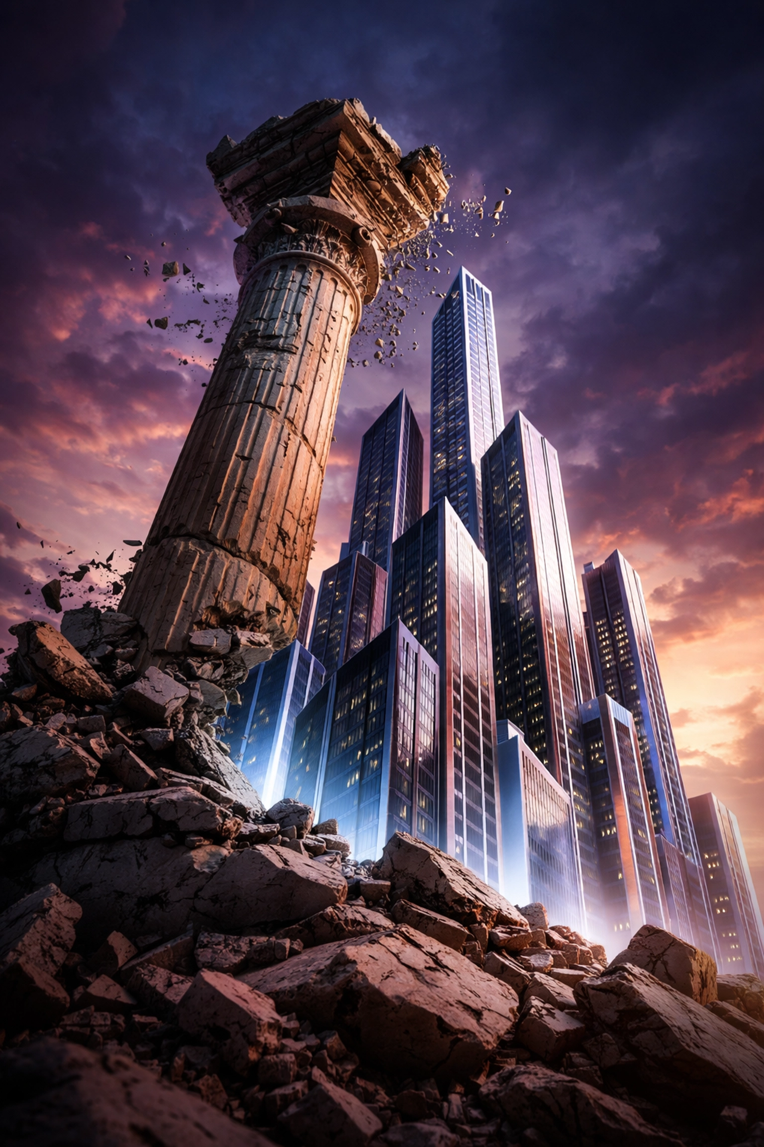 Illustration showing the decline of traditional 60/40 investment portfolios and rise of modern private equity diversification strategies.