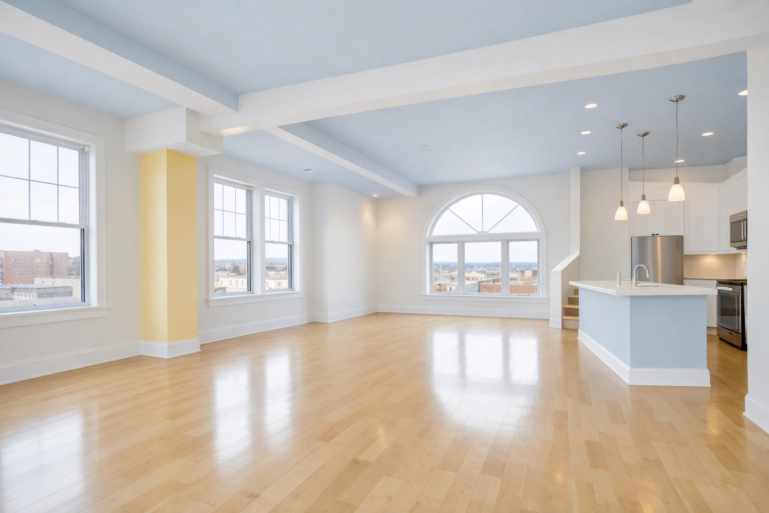 Modern empty Worcester loft living room showcasing professional move-out cleaning Worcester MA results.