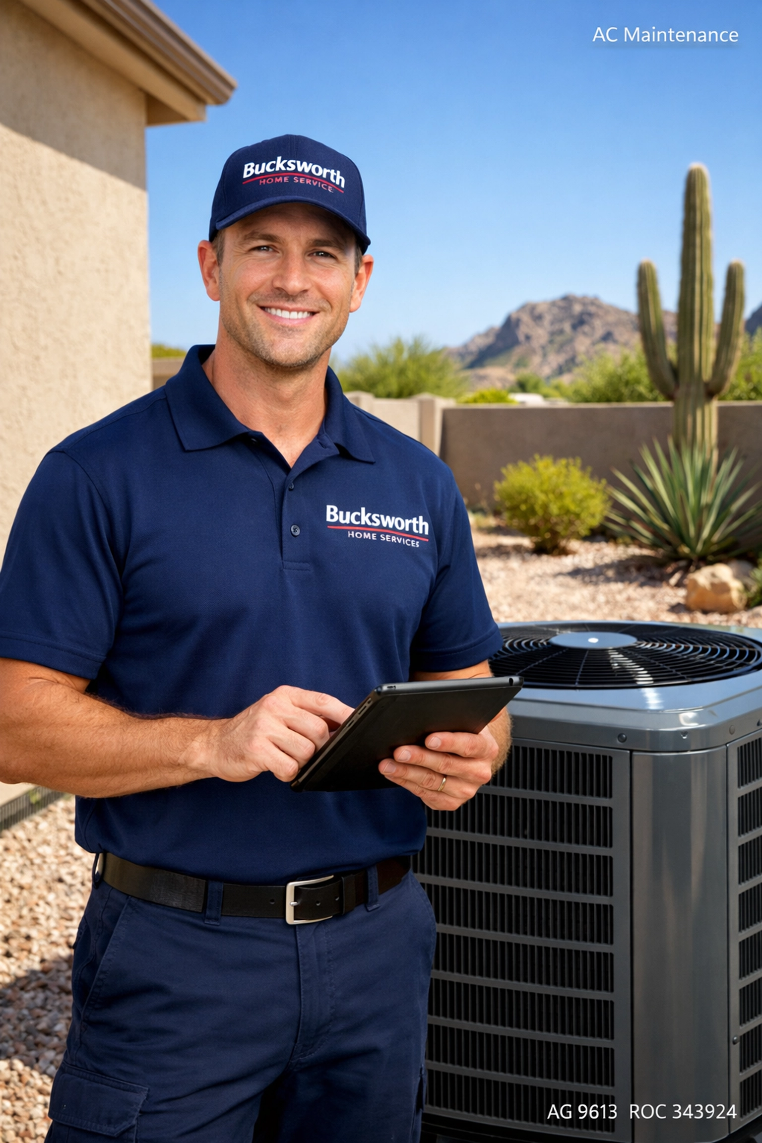 Bucksworth Home Services technician providing professional AC maintenance in Tempe, AZ.