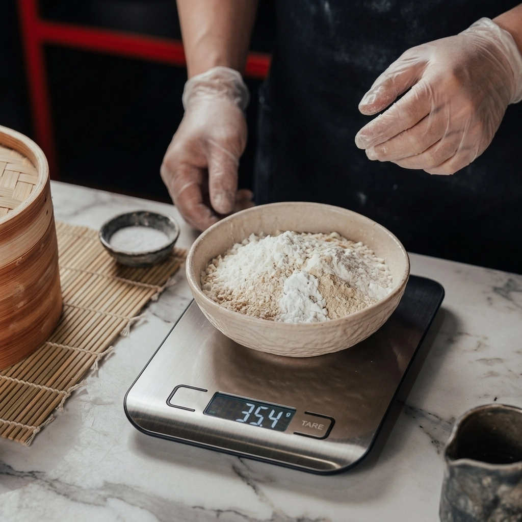 Precision digital kitchen scale with gluten-free flour