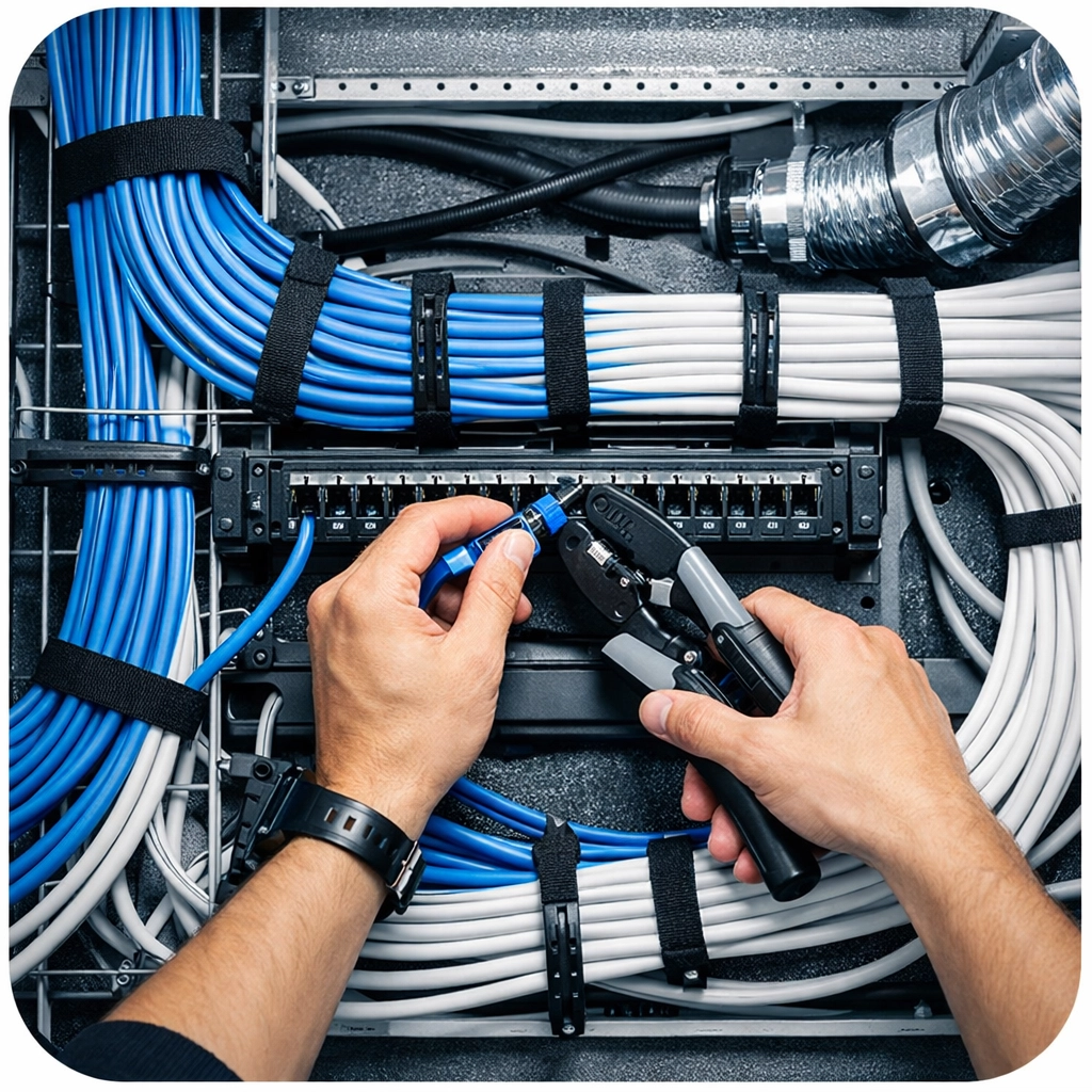 Professional structured cabling installation for supermarket WiFi network infrastructure
