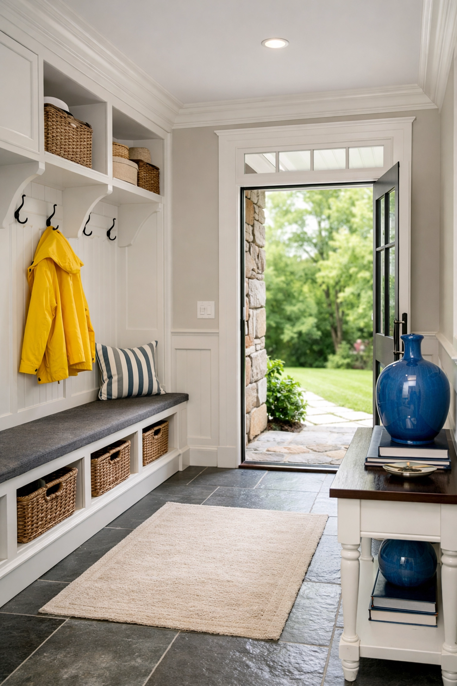 Immaculate entryway and mudroom in Pepperell MA after a professional deep house cleaning visit.