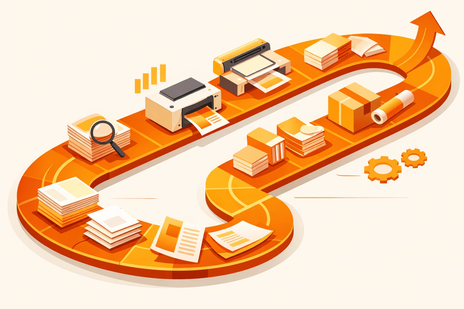 Streamlined print production workflow showing efficient circular economy operations
