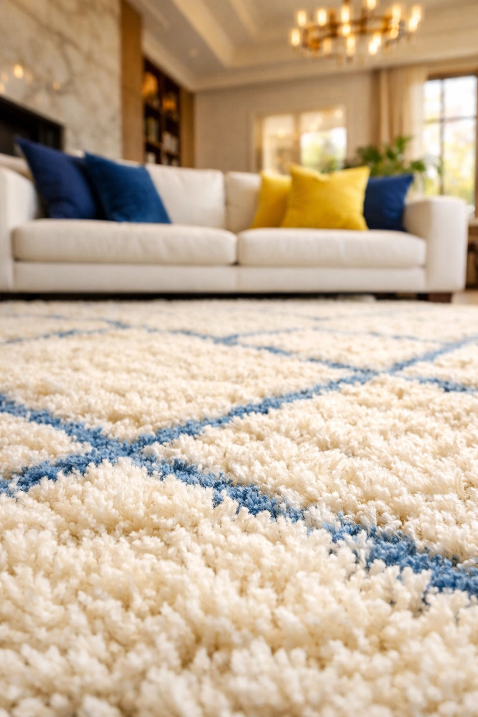 Plush living room rug looking pristine after a thorough bi weekly house cleaning.