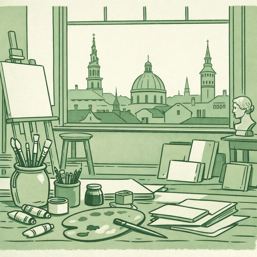 Copenhagen artist studio where Lili Elbe trained at Royal Danish Academy of Fine Arts in early 1900s