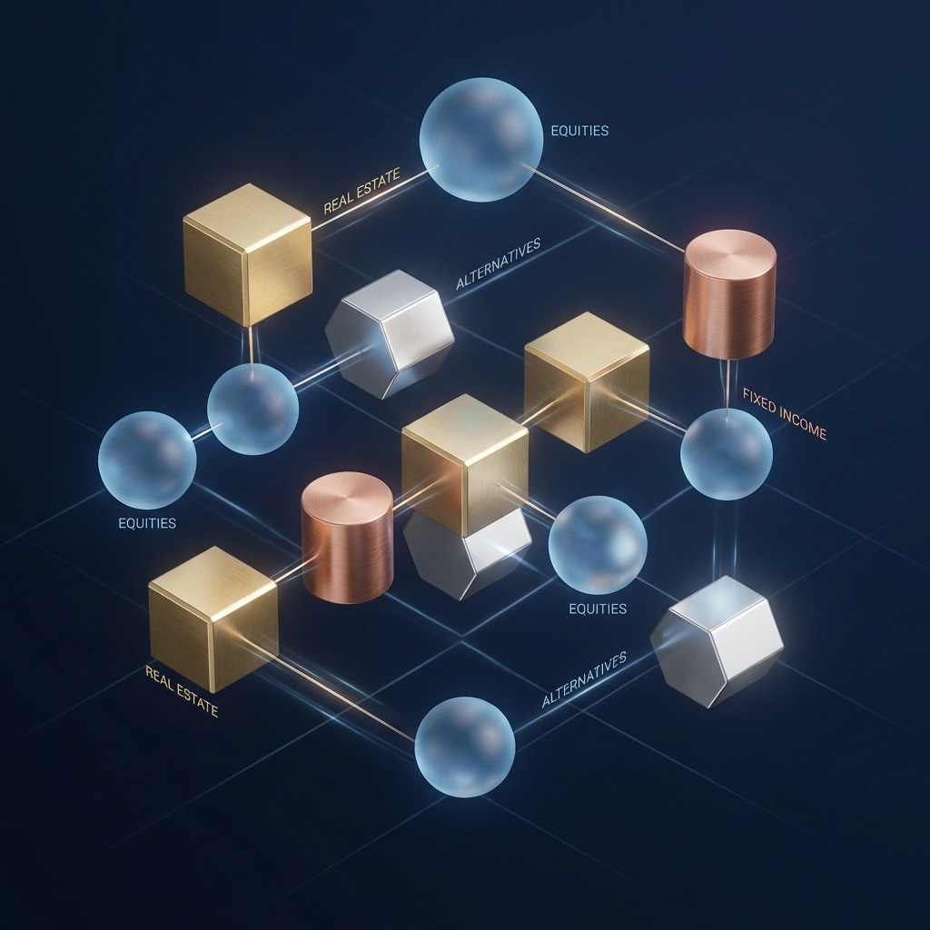 Visual representation of diversified portfolio strategies using various asset classes for accredited investors in 2026.