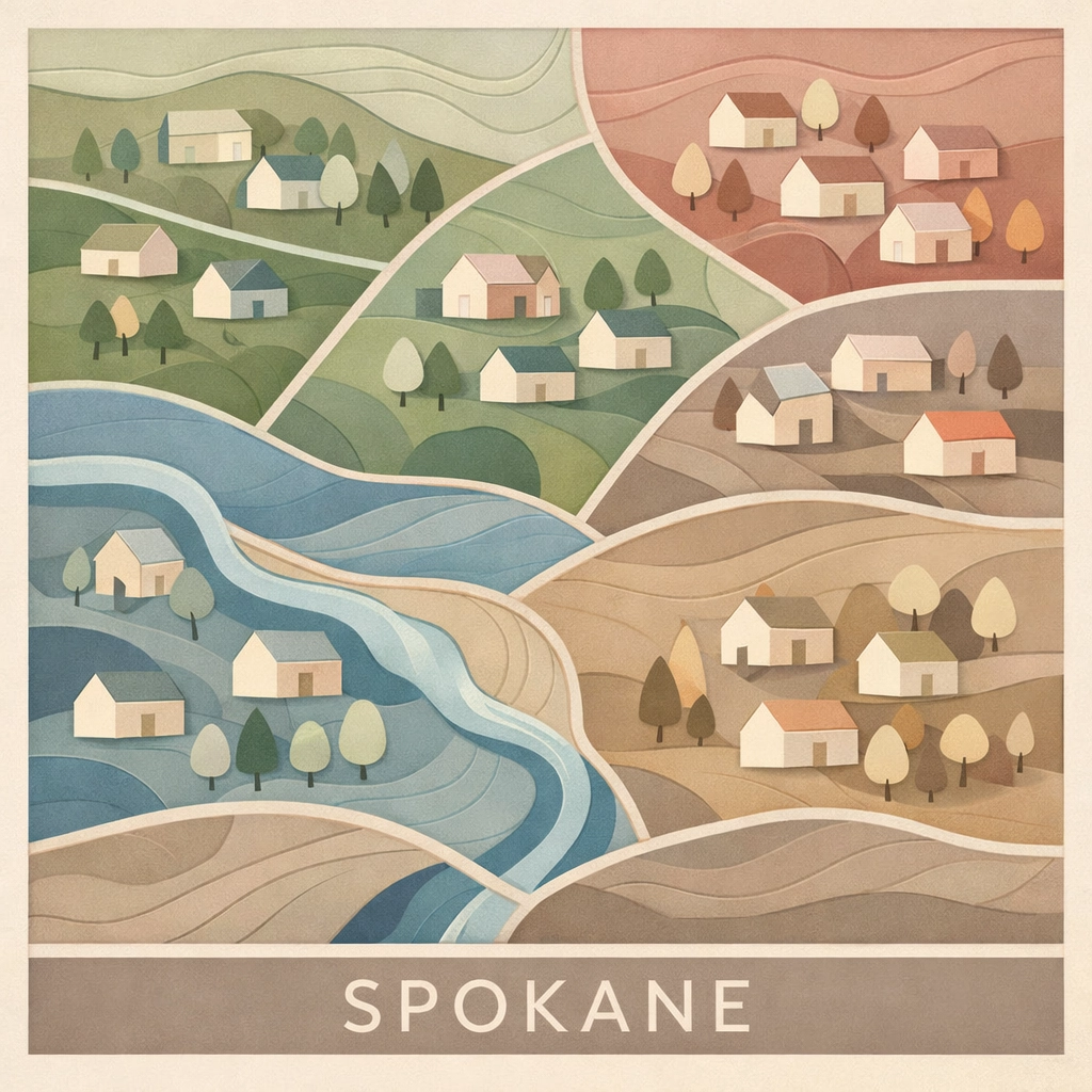 Map view of diverse Spokane neighborhoods and residential areas