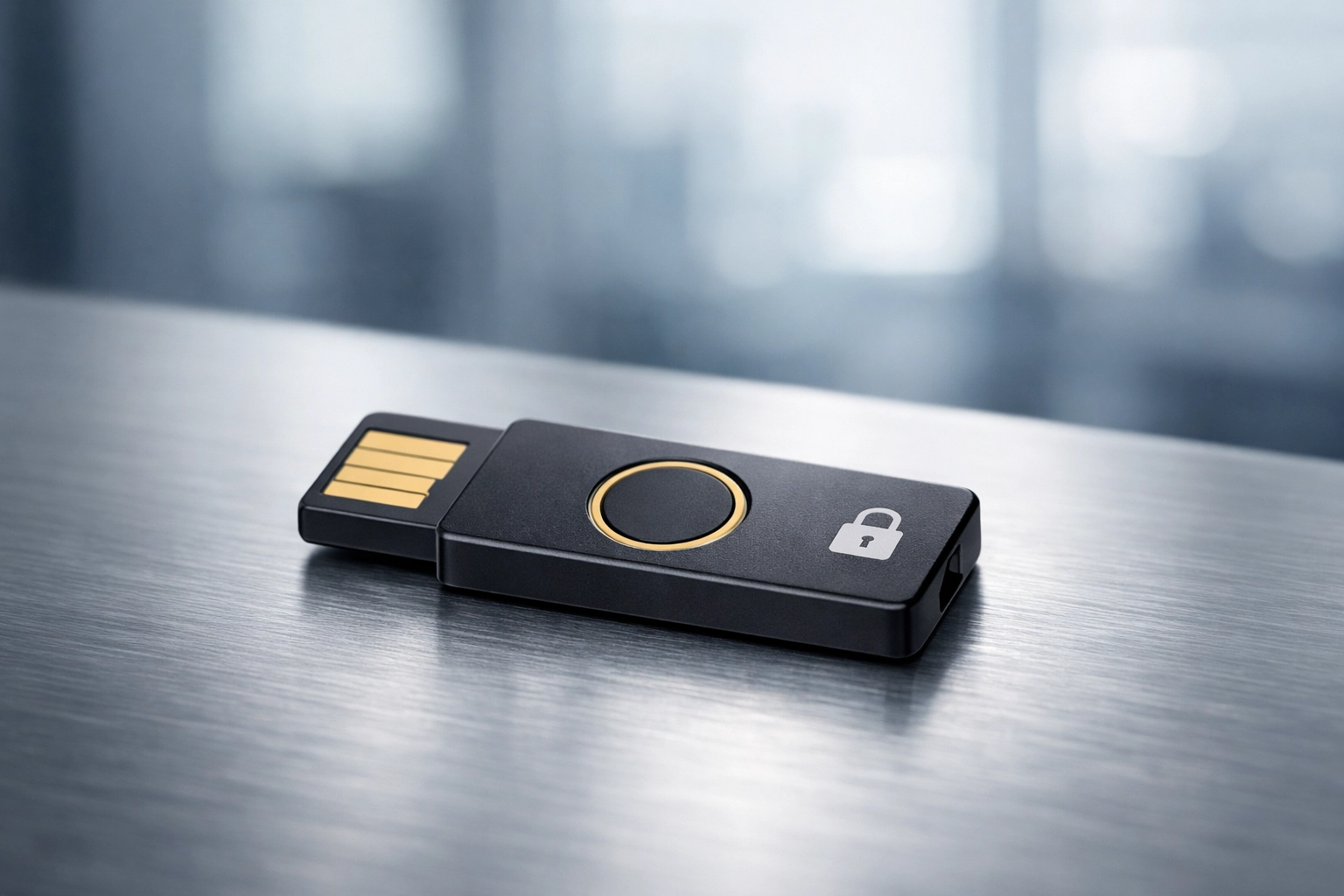 Hardware security key representing data protection and identity theft safeguards for tax professionals.