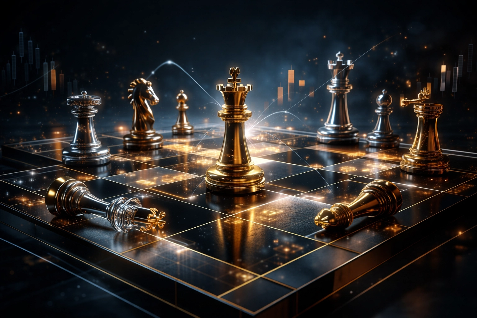 Financial chessboard illustrating market dispersion and investment strategy choices for hedge fund investors in 2026.