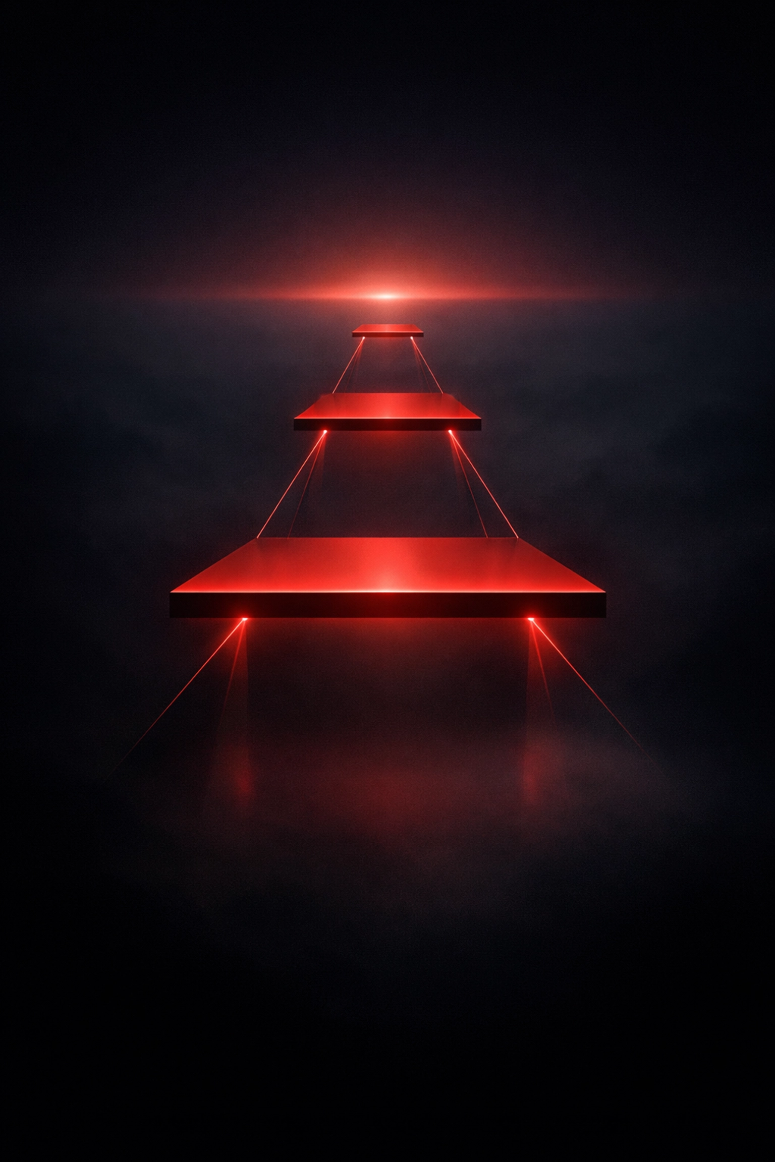 A futuristic strategic roadmap with ascending glowing red platforms representing business automation growth.