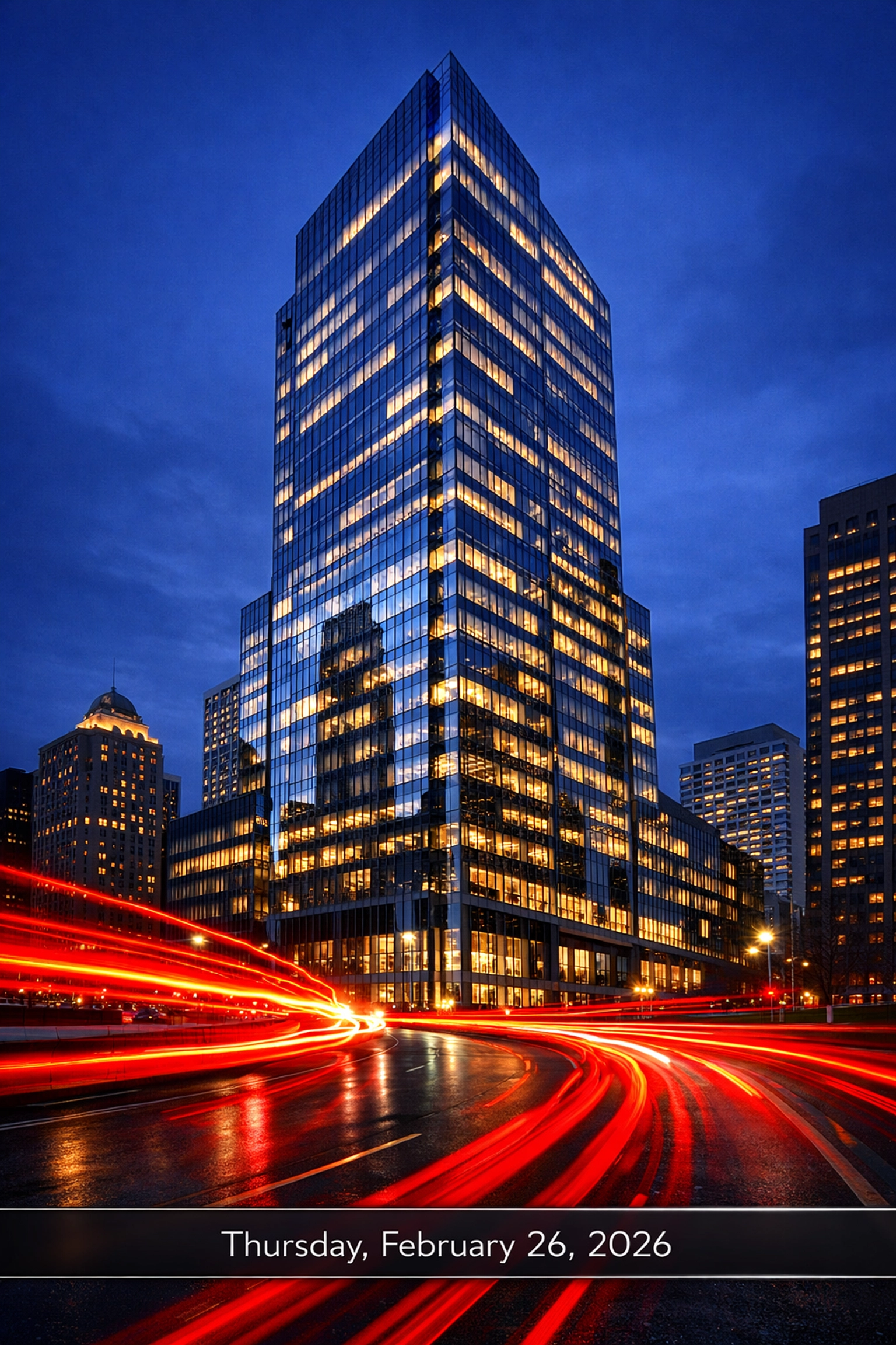 A modern downtown Montreal office building at dusk representing local business and real estate news.
