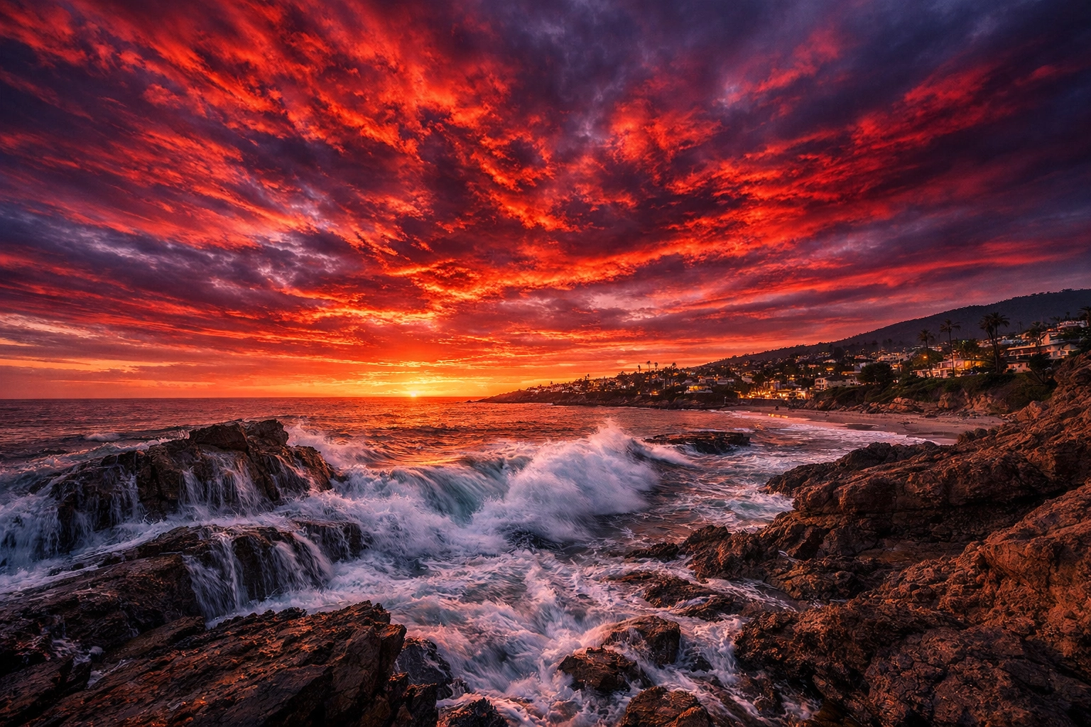 Breathtaking Laguna Beach sunset landscape highlighting the technical use of professional sky overlays.