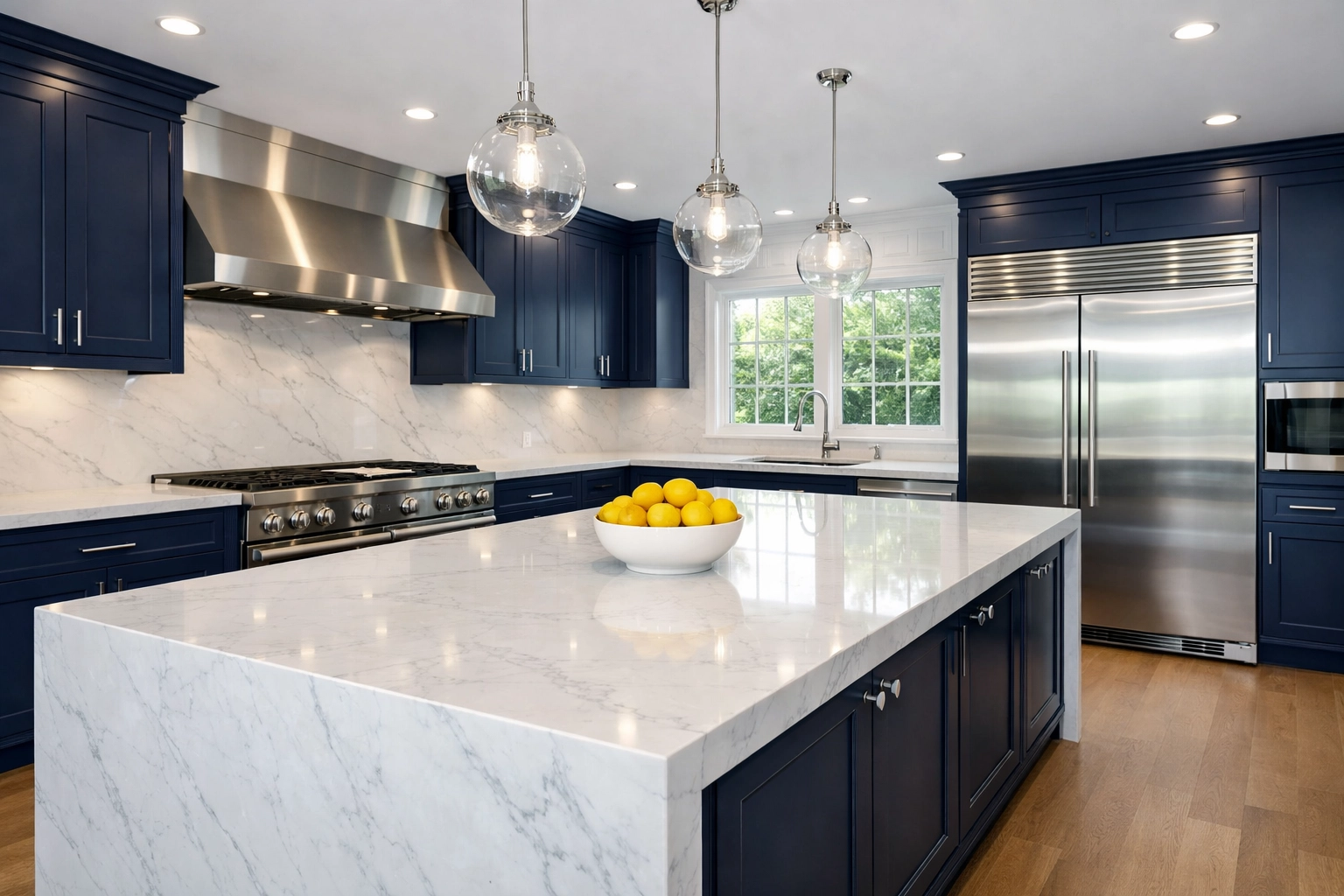 A spotless luxury kitchen in a Wellesley estate, perfectly sanitized by professional house cleaning services MA.