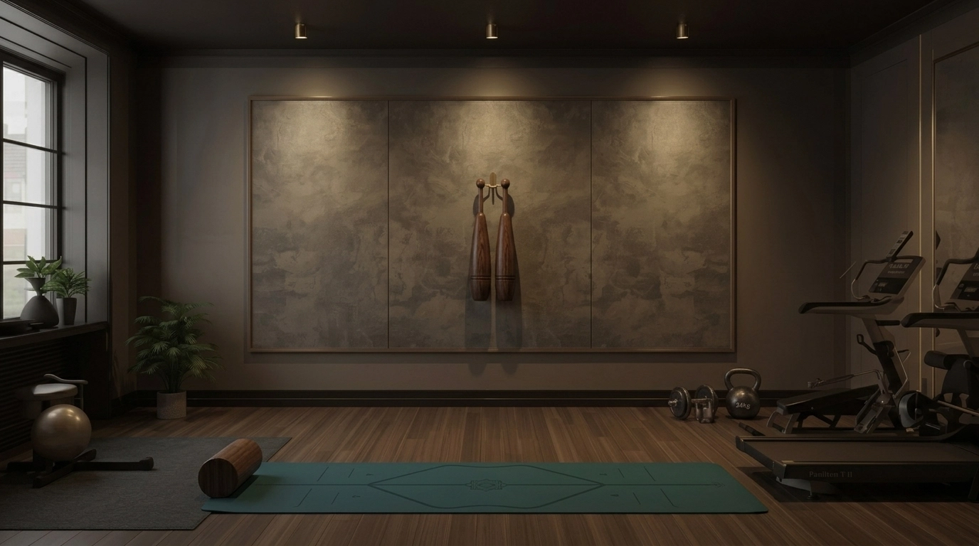 Busy professional stretching at a minimalist desk in a North London home