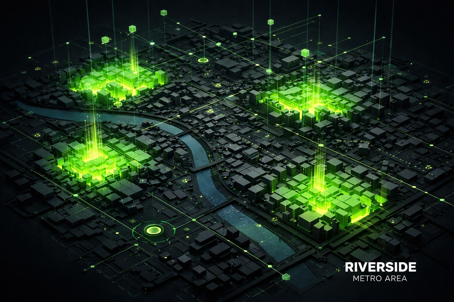 City grid map of Riverside highlighting specific service areas and towing zip codes.