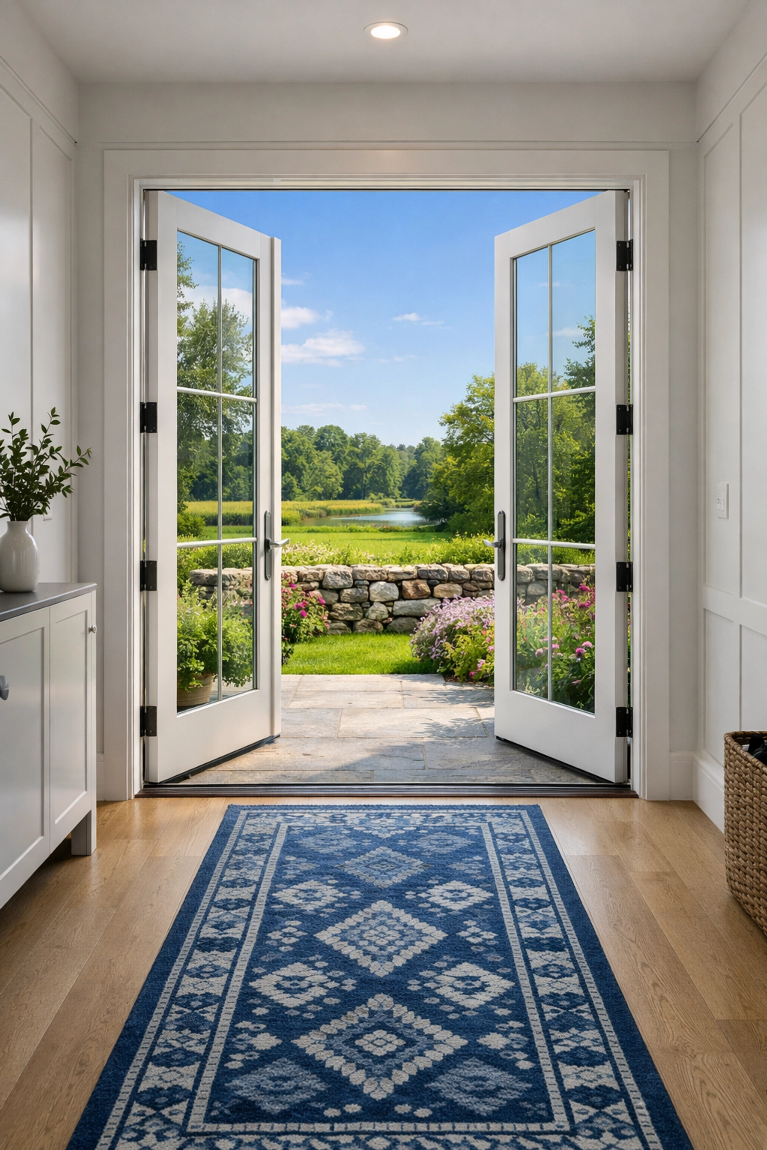 A pristine Concord home entryway highlighting the connection between green cleaning and the environment.