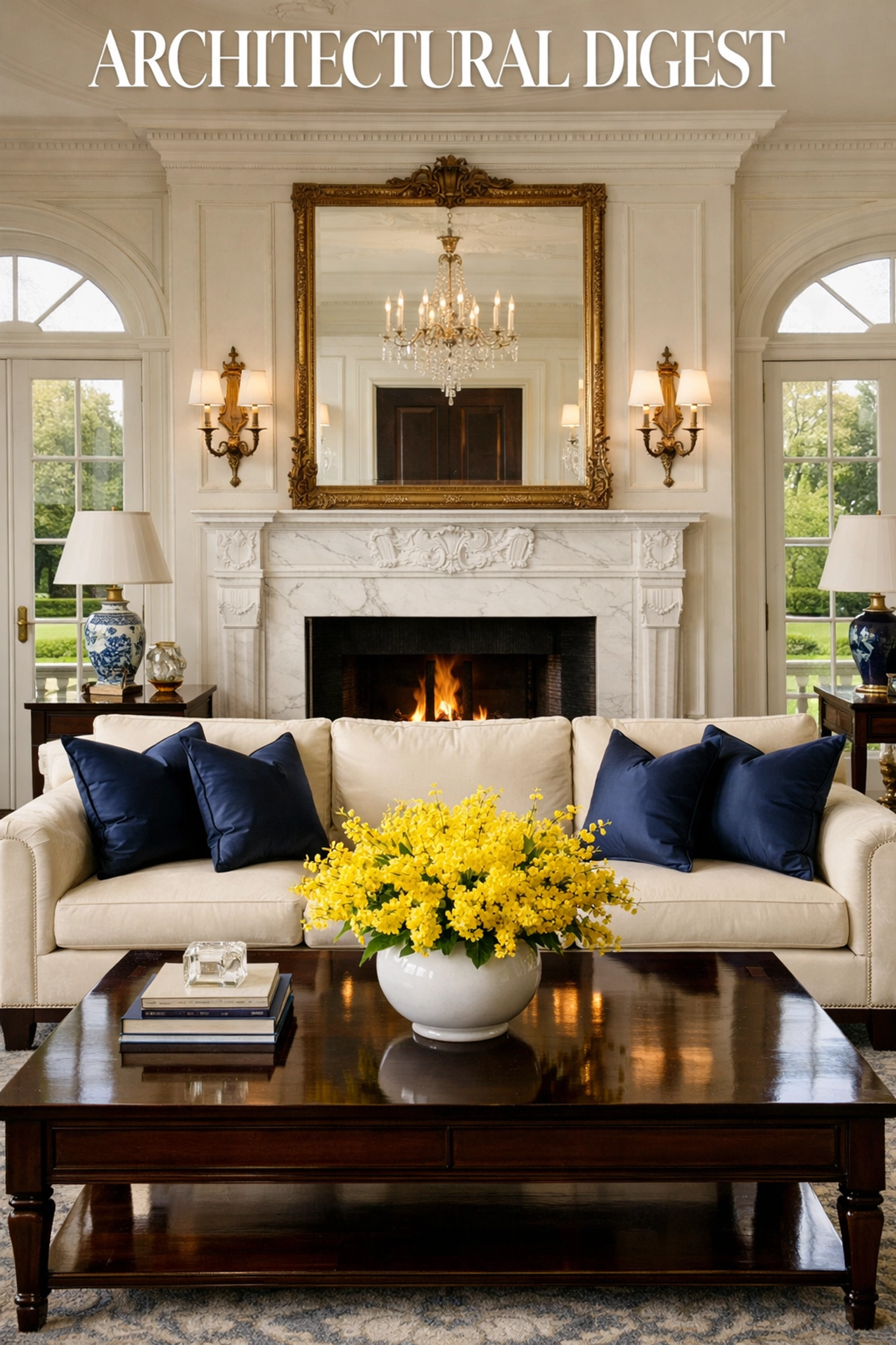 Pristine living room in a Chestnut Hill estate following a luxury house cleaning service.