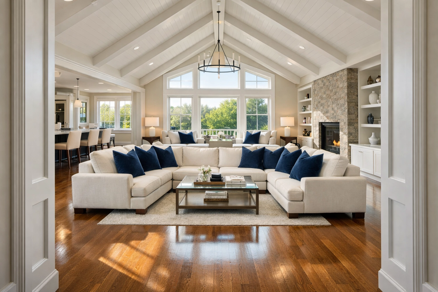 Spotless luxury living room in Dover after professional residential cleaning Massachusetts.