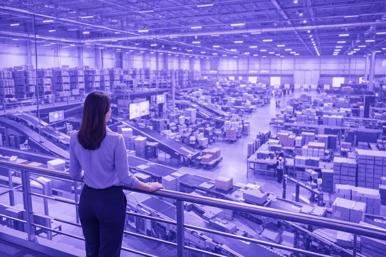 Manager overseeing a high-tech logistics center optimized by business process automation.