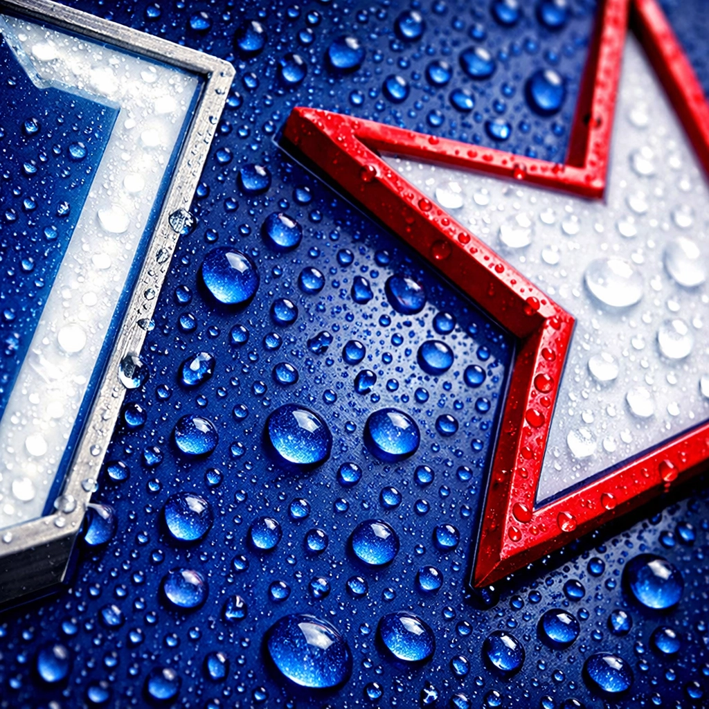 Close-up of a weather-resistant blue LED sign face showing durability after a Texas storm.
