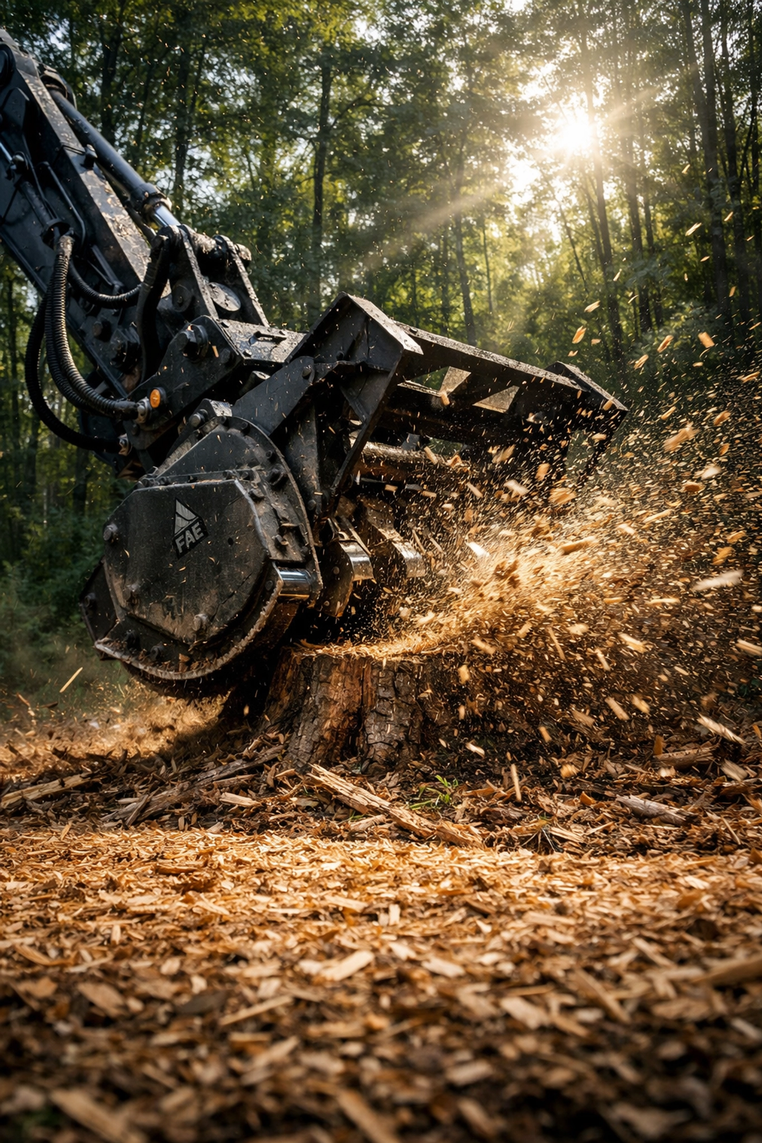 Professional land clearing equipment removing trees and brush in a Clarkston woodland area.
