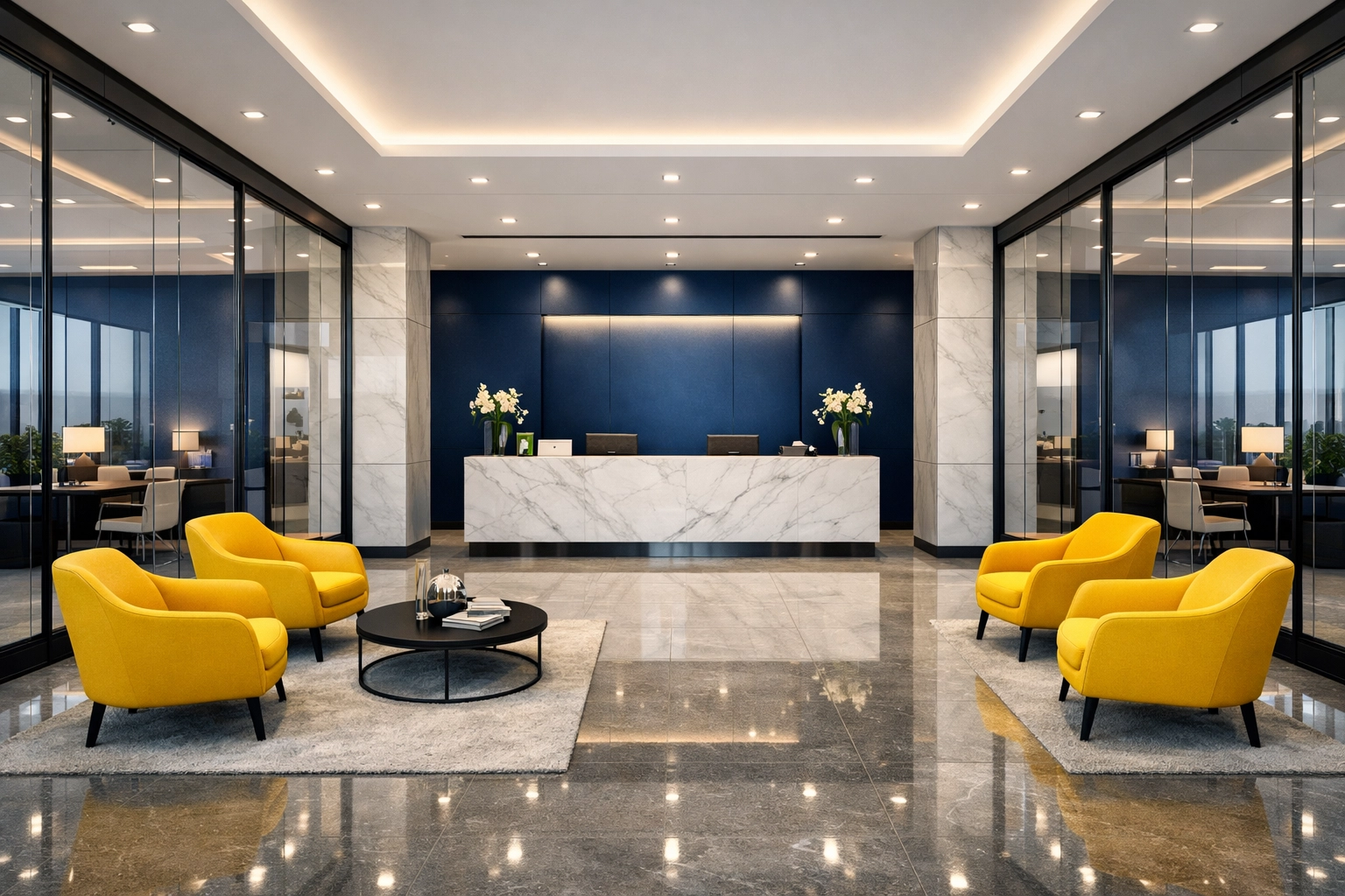 Pristine commercial office lobby ready for occupancy after expert post construction cleaning Lincoln.