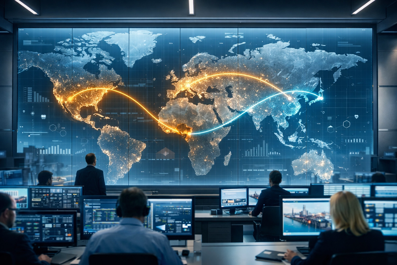 Logistics command center map displaying global export routes from Nigeria to international markets.
