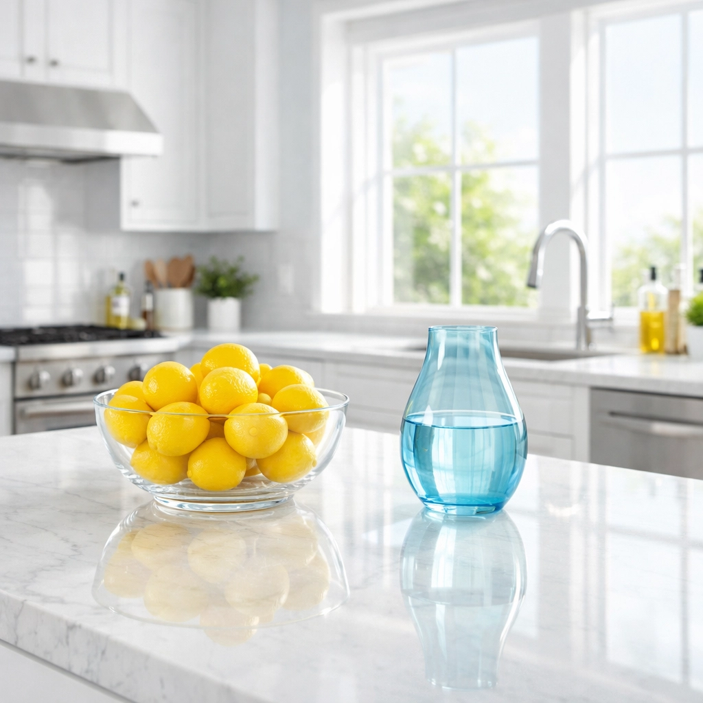 Sanitized Foxborough kitchen with a dust-free marble island and clean surfaces for a healthy home.