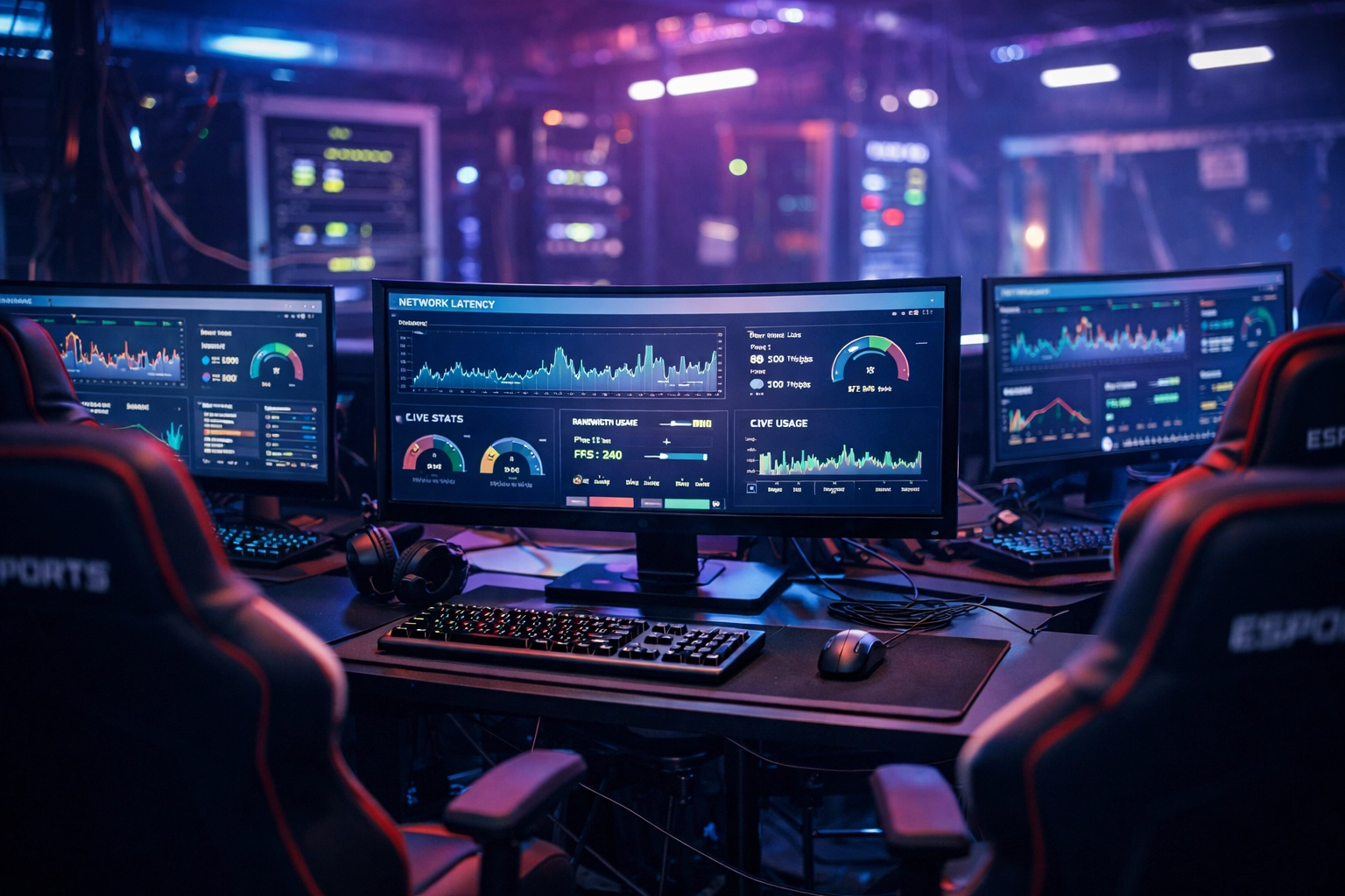 Esports arena demonstrating infrastructure for cloud computing and AI workforce training