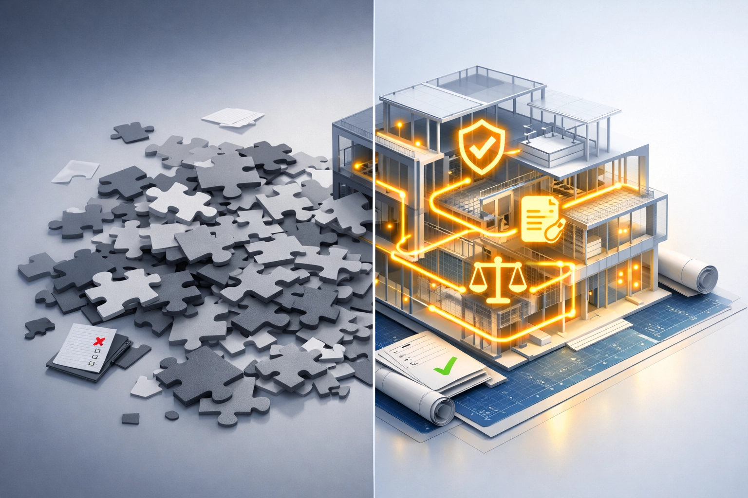 Comparison of retrofitted compliance versus built-in ServiceNow ITOM compliance architecture