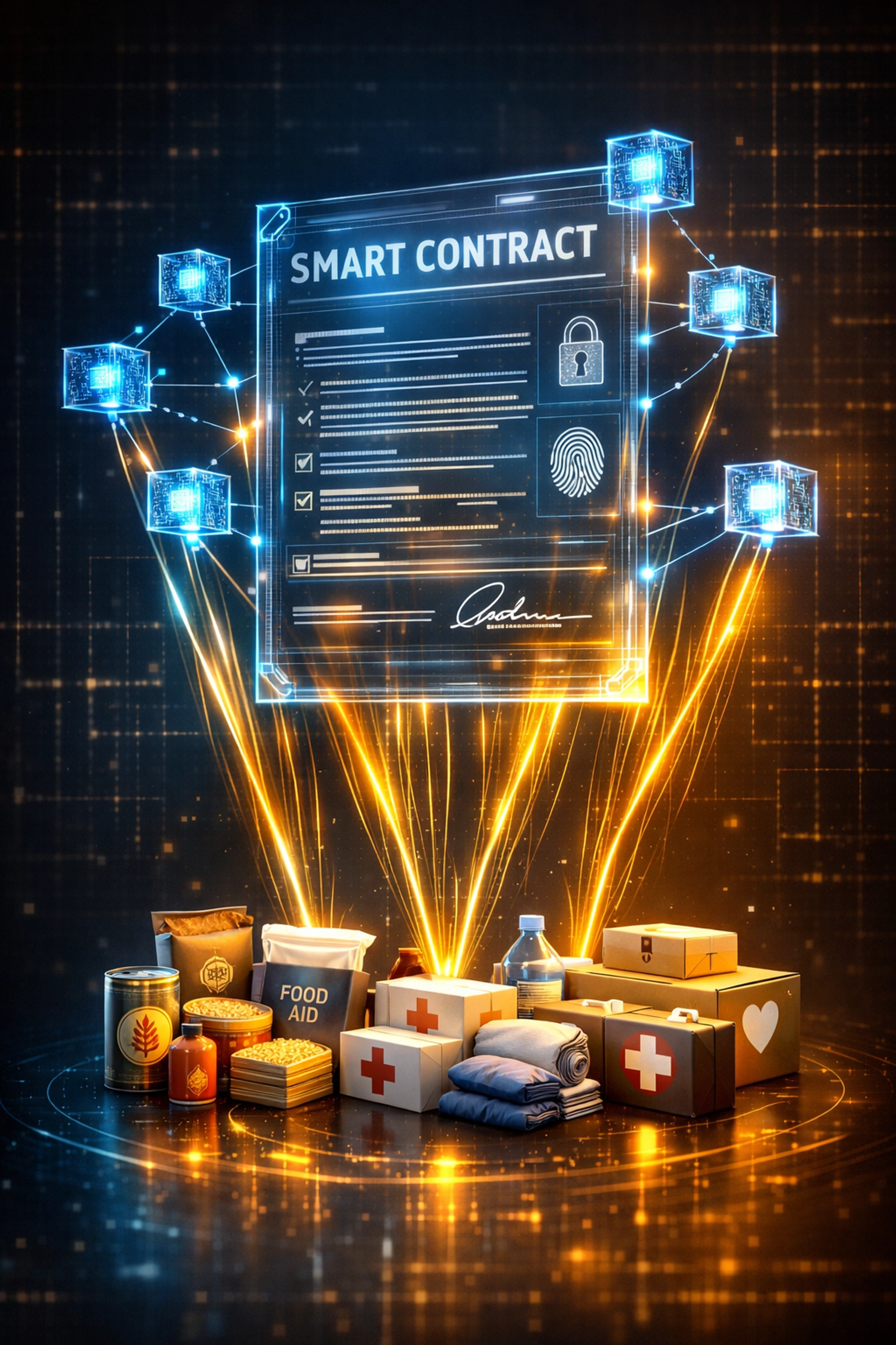 Blockchain smart contract connecting crypto payments to global hunger relief organizations