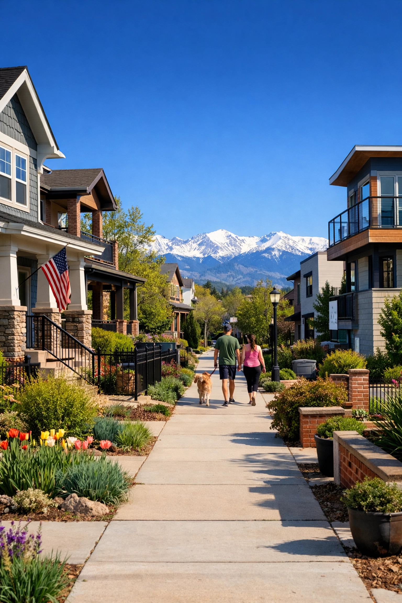 Charming Denver Metro neighborhood street with mountain views, capturing the local lifestyle.