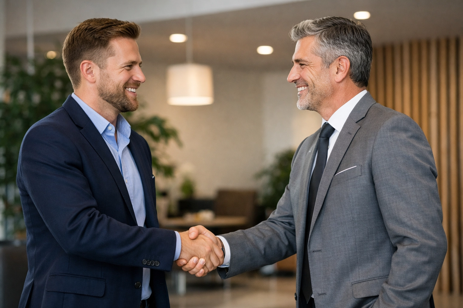 A ServiceNow implementation partner and executive shaking hands to confirm a global ROI strategy.