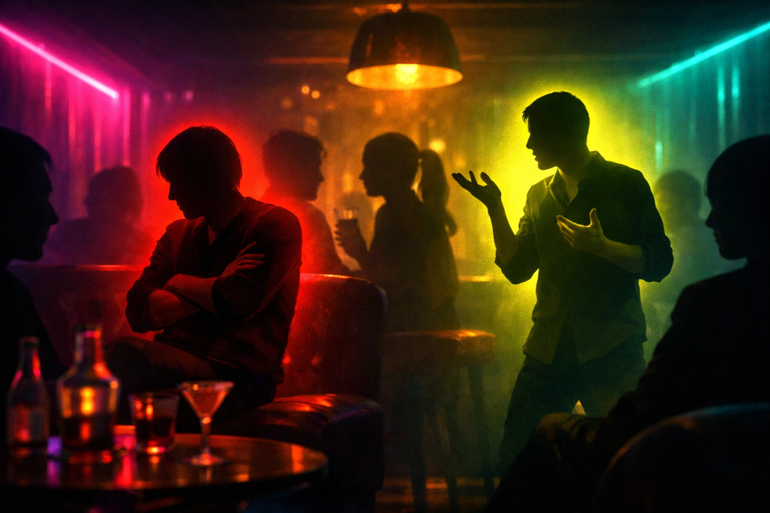 Silhouettes showing body language cues and discomfort signals during social interaction