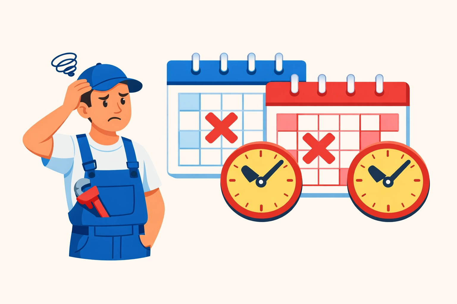 Plumber facing double-booked appointments on conflicting scheduling calendars