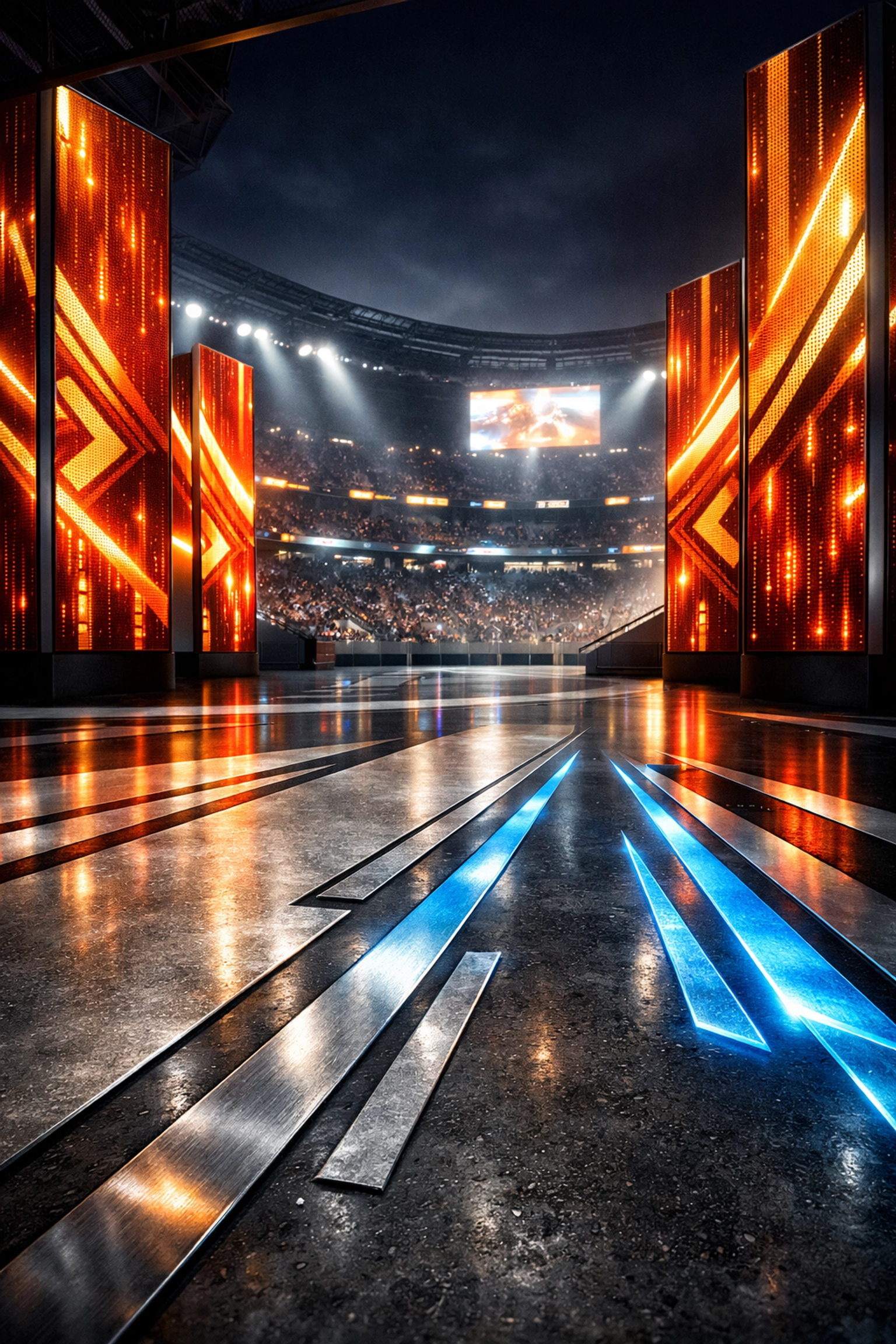 Multi-layered Sporttron advertising integration at Super Bowl stadium with synchronized LED displays