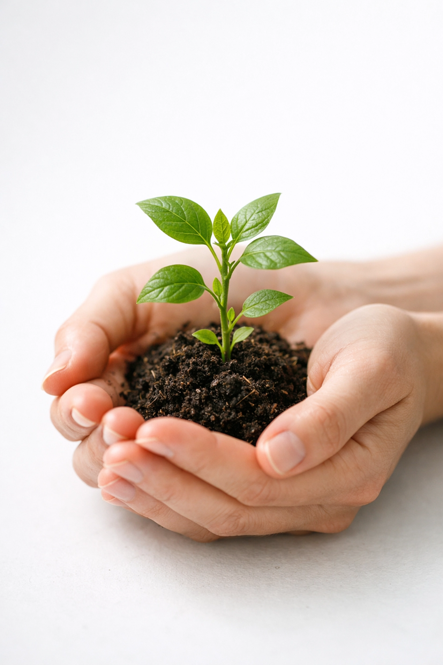 Hands nurturing young plant symbolizing addiction recovery and brain healing