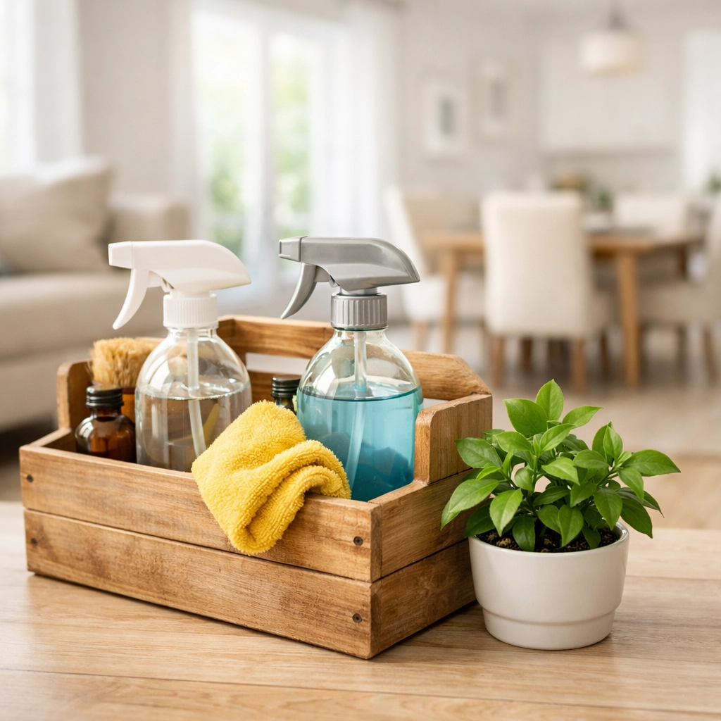 Eco-friendly and non-toxic cleaning supplies used for a safe post construction cleaning in Milford.