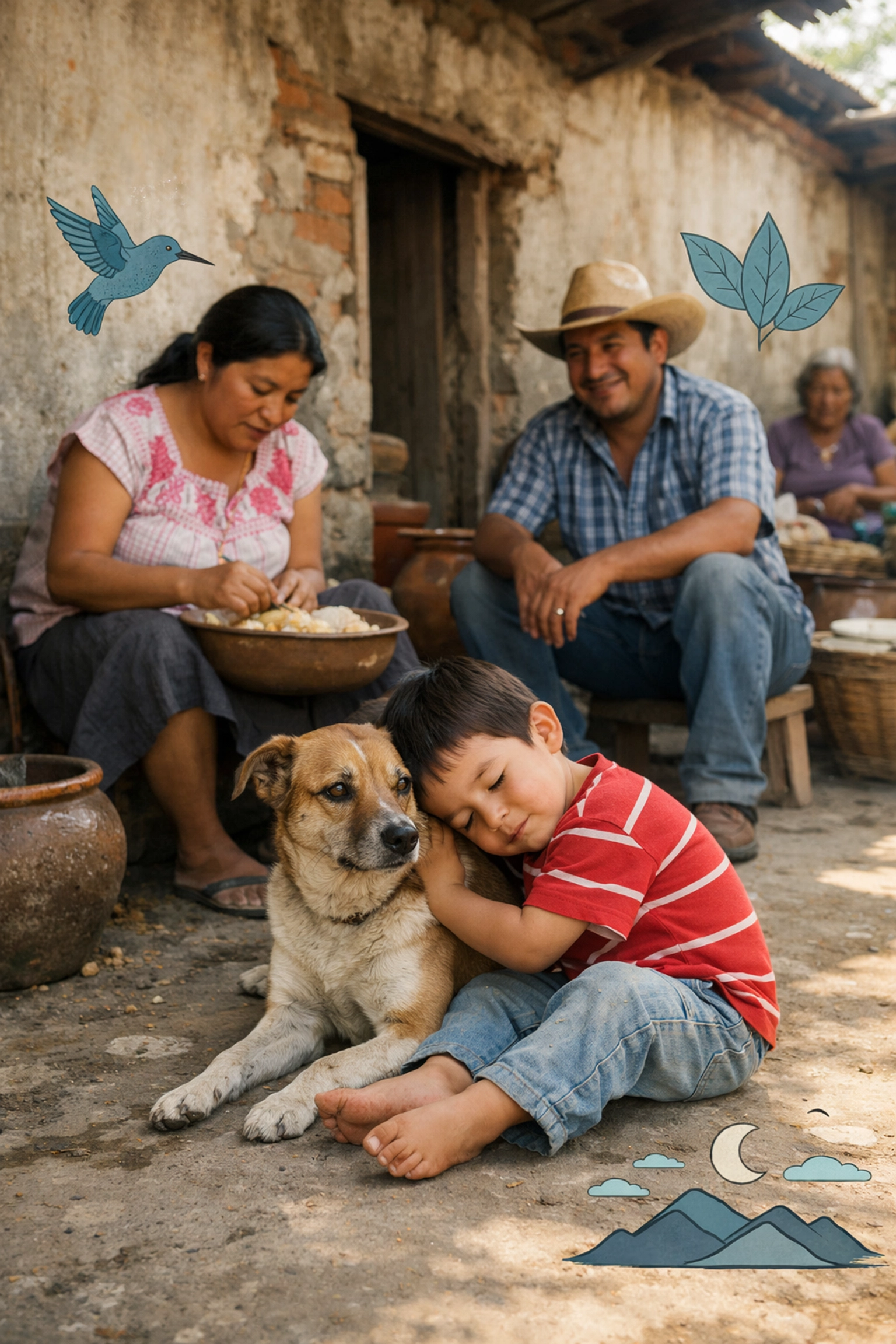 Child in Oaxaca, Mexico sitting with their dog, showing the bond between families and pets needing affordable veterinary care.