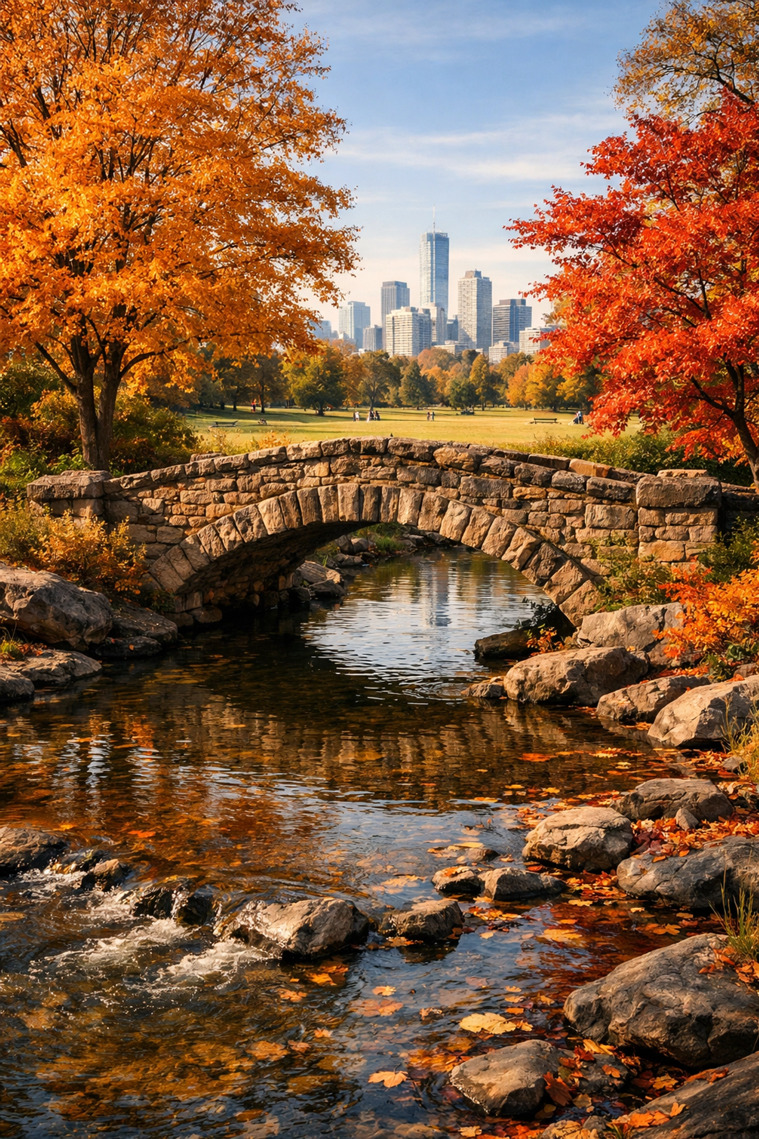 Autumn park with a stone bridge and creek, one of the best photography locations for local creators.