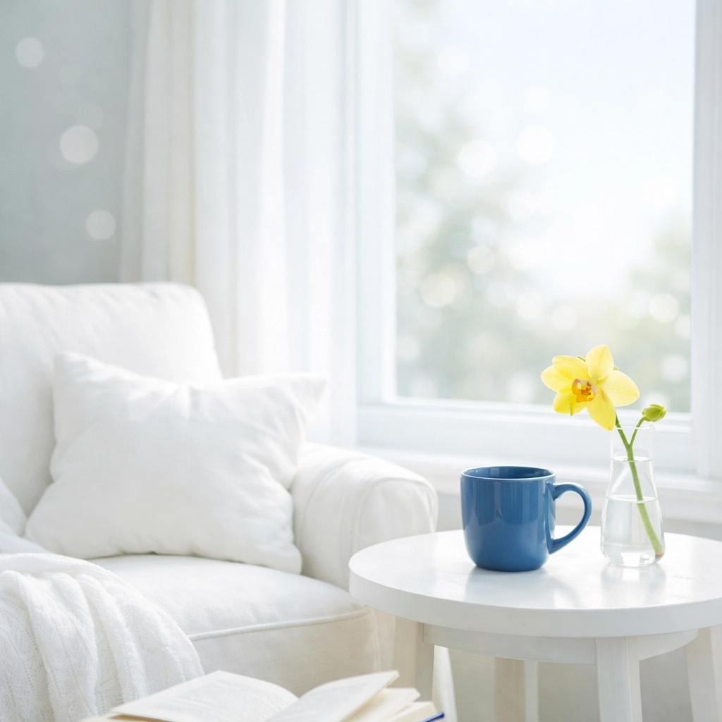 Dust-free reading nook showing the mental clarity provided by recurring residential cleaning Boston.