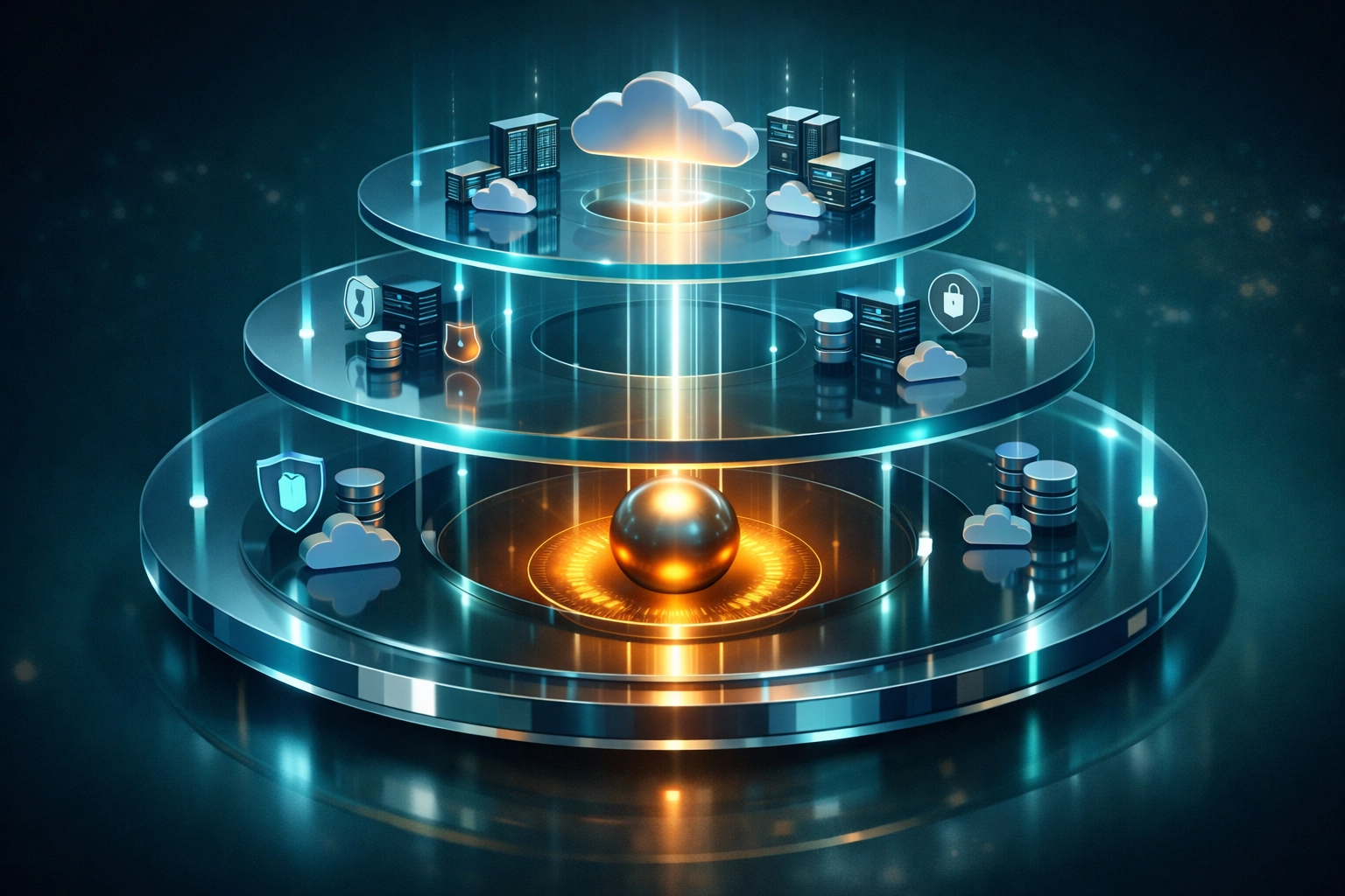 Secure cloud infrastructure visualization highlighting data integrity and resilient web hosting services.