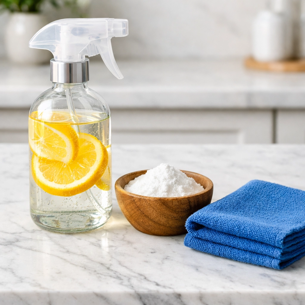 Natural cleaning supplies like lemon and baking soda for professional residential cleaning in Leominster MA.