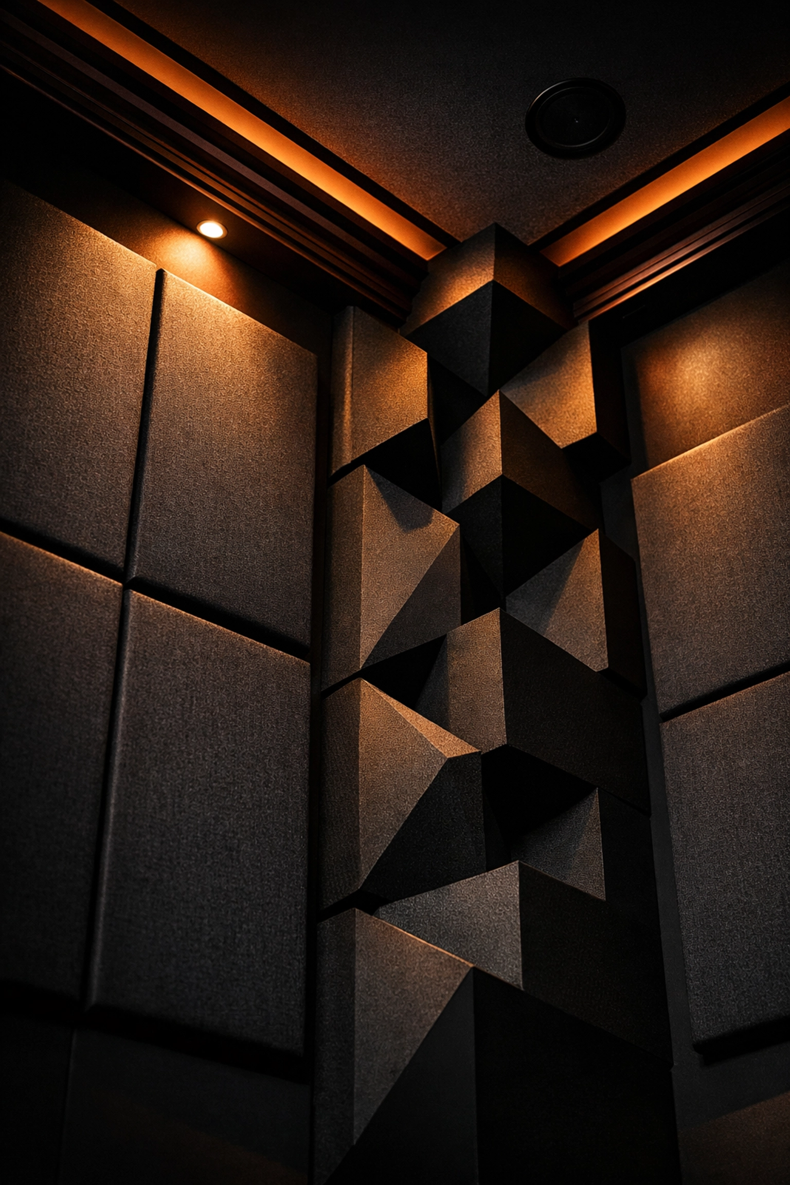 Acoustic treatment panels and bass traps installed in home theater room for optimal sound quality