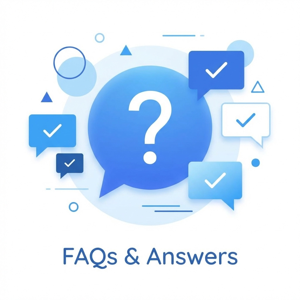 Speech bubbles filled with FAQs showing the importance of keeping website information current