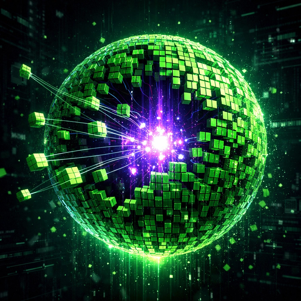 Glowing digital sphere representing deep data insights and bias auditing in custom AI solutions.