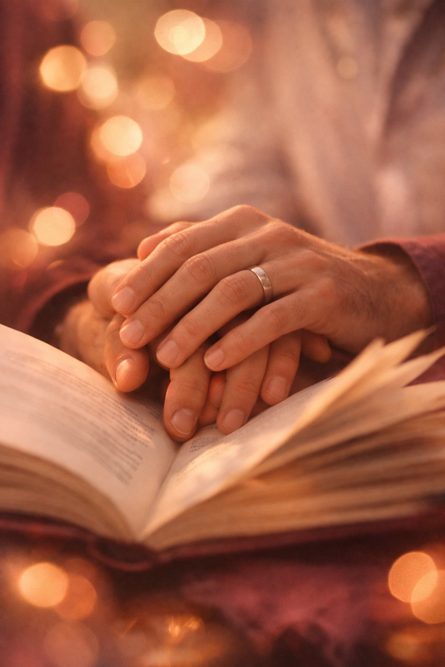Couple holding MM romance book together with intertwined hands